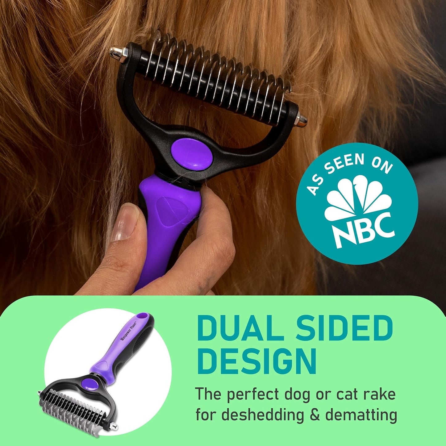 Maxpower Planet Pet Grooming Brush - Double Sided Shedding and Dematting Undercoat Rake Comb for Dogs and Cats,Extra Wide, Blue, Dog Grooming Brush, Dog Shedding Brush