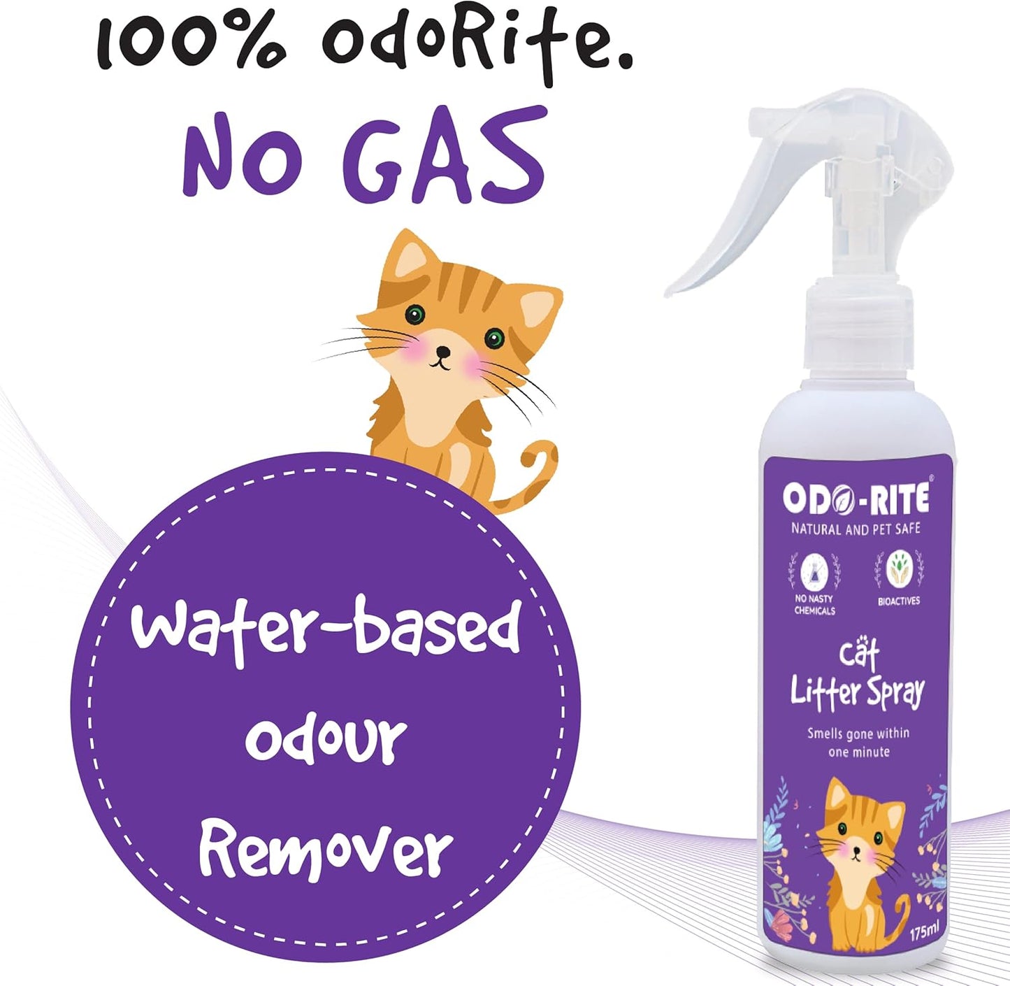 ODO-RITE Cat Litter Spray, Odour Eliminator (175 ml) Removes Smell from Litter Box