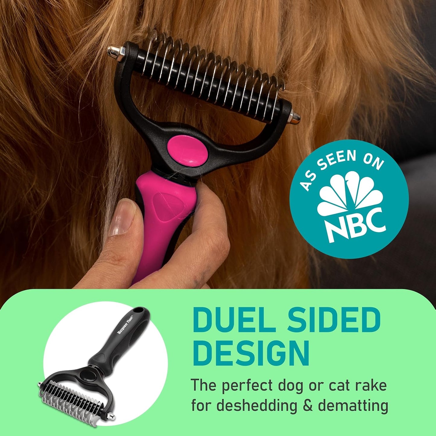 Maxpower Planet Pet Grooming Brush - Double Sided Shedding and Dematting Undercoat Rake Comb for Dogs and Cats,Extra Wide, Blue, Dog Grooming Brush, Dog Shedding Brush