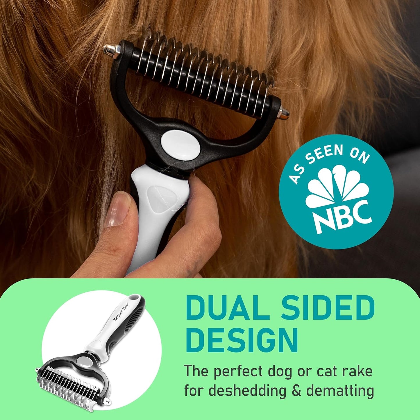 Maxpower Planet Pet Grooming Brush - Double Sided Shedding and Dematting Undercoat Rake Comb for Dogs and Cats,Extra Wide, Blue, Dog Grooming Brush, Dog Shedding Brush