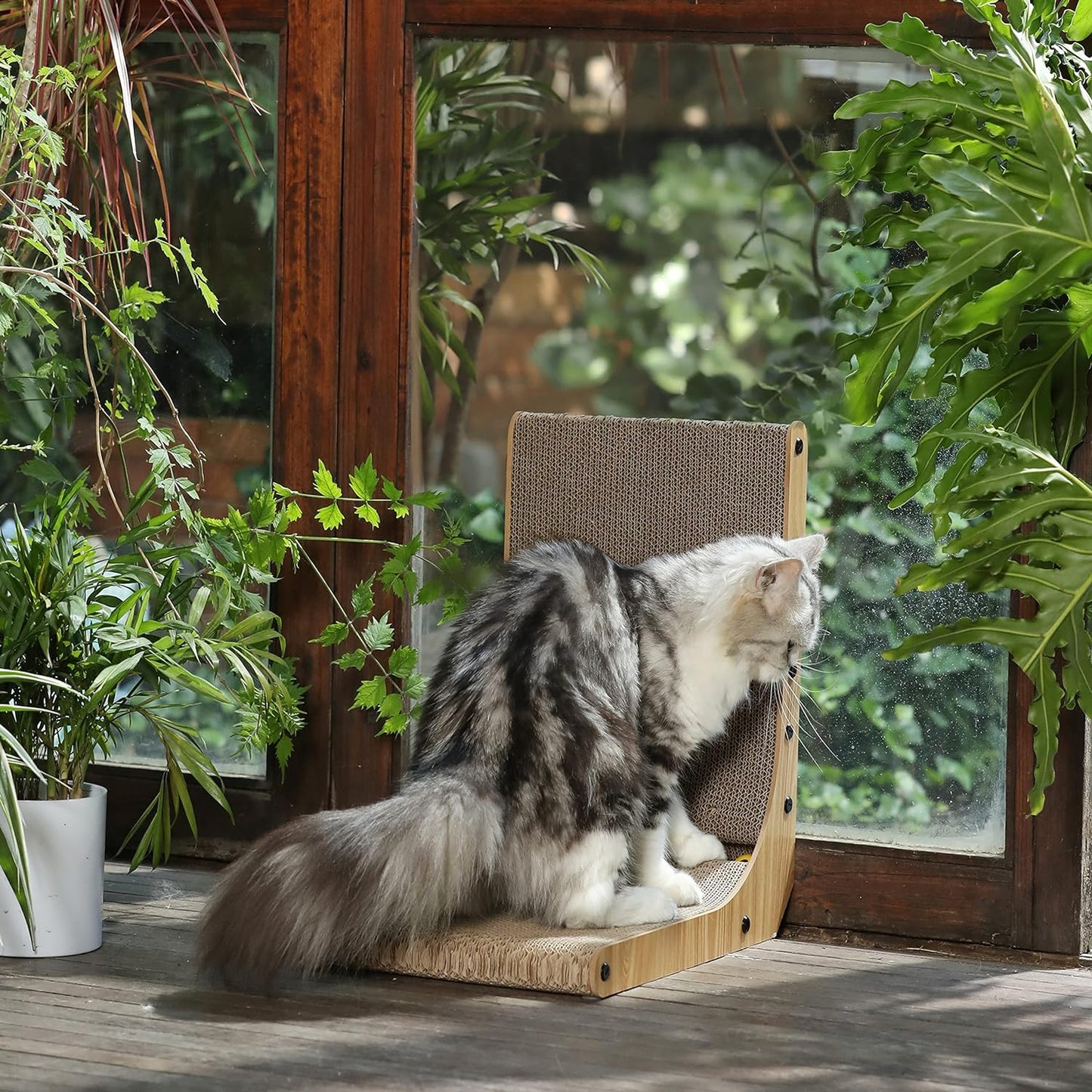 FUKUMARU Cat Scratcher, 26.8 Inch L Shape Cat Scratch Pad Wall Mounted, Cat Scratching Cardboard with Ball Toy for Indoor Cats