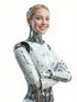 Woman wearing a robot costume with a white background, 1 post everywhere