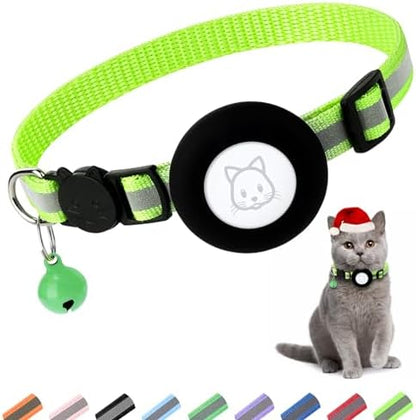 Airtag Cat Collar, Air tag Cat Collar with Bell and Safety Buckle in 3/8" Width, Reflective Collar with Waterproof Airtag Holder Compatible with Apple Airtag for Cat Dog Kitten Puppy (Black)