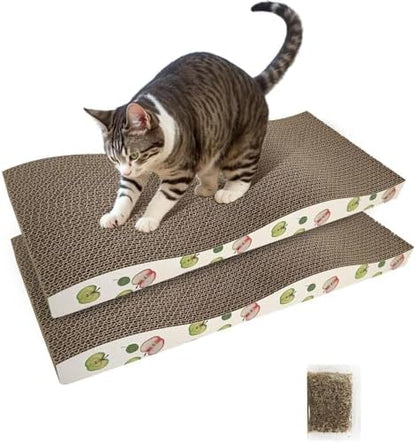 NeoStyle Cat Scratching Board, Indoor Cat Scratching Board with Catnip, Wear-resistant, Protect Furniture from Damage, Suitable for Cats(Wavy (2pcs))