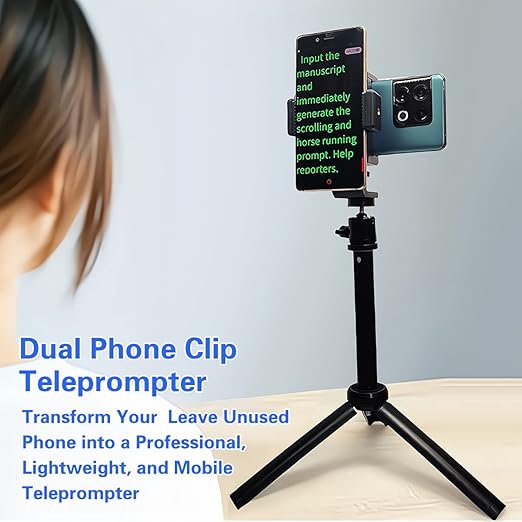 PaiPaiGo Collapsing Dual-Phone Teleprompter for iPhone & Android, 20" Desktop Stand
