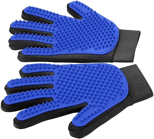 DELOMO Pet Grooming Glove - Gentle Deshedding Brush Glove - Efficient Pet Hair Remover Mitt - Enhanced Five Finger Design - Perfect for Dog & Cat with Long & Short Fur - 1 Pair