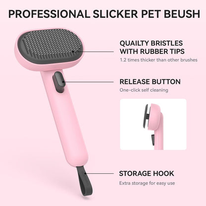 aumuca Cat Brush for Shedding and Grooming, Self Cleaning Slicker Brush for Short or Long Haired Cats, Pet Dog Hair Brush for Puppy Kitten Massage Removes Loose Undercoat, Mats, Tangled Hair, Shed Fur