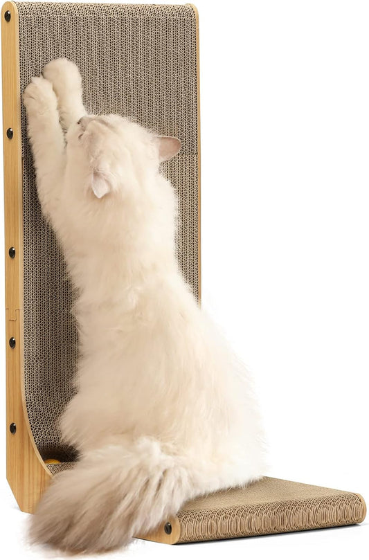 FUKUMARU Cat Scratcher, 26.8 Inch L Shape Cat Scratch Pad Wall Mounted, Cat Scratching Cardboard with Ball Toy for Indoor Cats
