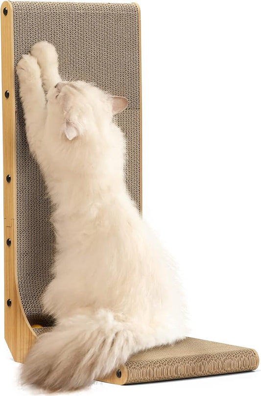FUKUMARU Cat Scratcher, 26.8 Inch L Shape Cat Scratch Pad Wall Mounted, Cat Scratching Cardboard with Ball Toy for Indoor Cats