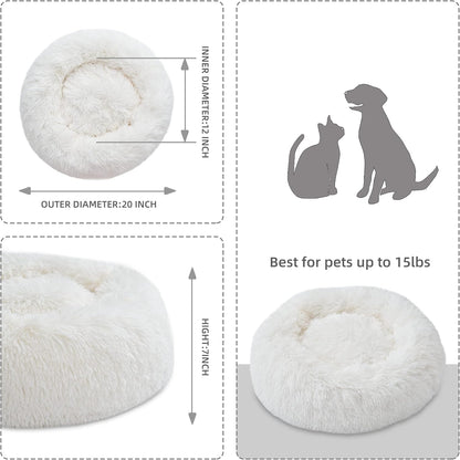 Gavenia Cat Beds for Indoor Cats -20’’x20’’ Washable Donut Cat and Dog Bed,Soft Plush Pet Cushion，Waterproof Bottom - Fluffy Dog and Cat Calming & Self-Warming Bed for and Sleep Improvement (Beige)