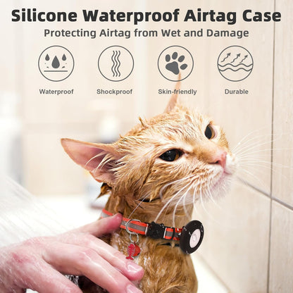 Airtag Cat Collar, Air tag Cat Collar with Bell and Safety Buckle in 3/8" Width, Reflective Collar with Waterproof Airtag Holder Compatible with Apple Airtag for Cat Dog Kitten Puppy (Black)