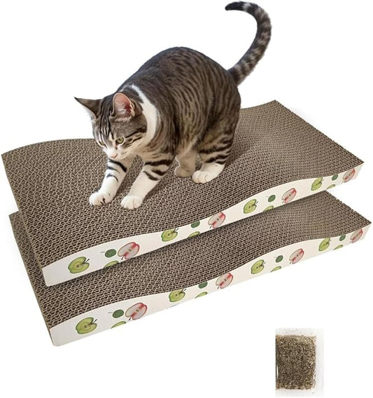 NeoStyle Cat Scratching Board, Indoor Cat Scratching Board with Catnip, Wear-resistant, Protect Furniture from Damage, Suitable for Cats(Wavy (2pcs))