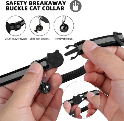 Airtag Cat Collar, Air tag Cat Collar with Bell and Safety Buckle in 3/8" Width, Reflective Collar with Waterproof Airtag Holder Compatible with Apple Airtag for Cat Dog Kitten Puppy (Black)