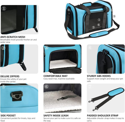 Henkelion Cat Carriers Dog Carrier Pet for Small Medium Cats Dogs Puppies up to 15 Lbs, TSA Airline Approved Soft Sided, Collapsible Travel Puppy - Black