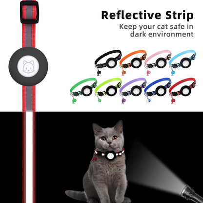 Airtag Cat Collar, Air tag Cat Collar with Bell and Safety Buckle in 3/8" Width, Reflective Collar with Waterproof Airtag Holder Compatible with Apple Airtag for Cat Dog Kitten Puppy (Black)