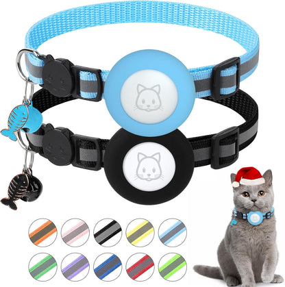 Airtag Cat Collar, Air tag Cat Collar with Bell and Safety Buckle in 3/8" Width, Reflective Collar with Waterproof Airtag Holder Compatible with Apple Airtag for Cat Dog Kitten Puppy (Black)