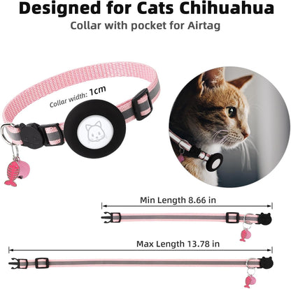 Airtag Cat Collar, Air tag Cat Collar with Bell and Safety Buckle in 3/8" Width, Reflective Collar with Waterproof Airtag Holder Compatible with Apple Airtag for Cat Dog Kitten Puppy (Black)
