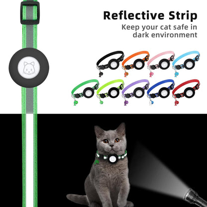 Airtag Cat Collar, Air tag Cat Collar with Bell and Safety Buckle in 3/8" Width, Reflective Collar with Waterproof Airtag Holder Compatible with Apple Airtag for Cat Dog Kitten Puppy (Black)