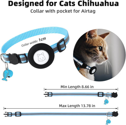 Airtag Cat Collar, Air tag Cat Collar with Bell and Safety Buckle in 3/8" Width, Reflective Collar with Waterproof Airtag Holder Compatible with Apple Airtag for Cat Dog Kitten Puppy (Black)