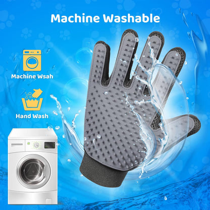 DELOMO Pet Grooming Glove - Gentle Deshedding Brush Glove - Efficient Pet Hair Remover Mitt - Enhanced Five Finger Design - Perfect for Dog & Cat with Long & Short Fur - 1 Pair