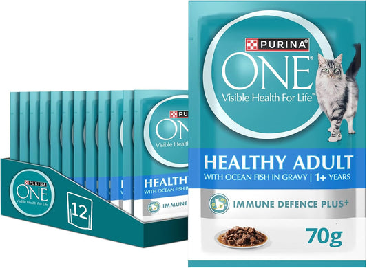 PURINA ONE Wet Cat Healthy Adult with Ocean Fish (70g, Pack of 12)