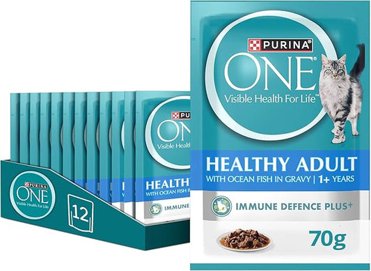 PURINA ONE Wet Cat Healthy Adult with Ocean Fish (70g, Pack of 12)