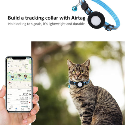 Airtag Cat Collar, Air tag Cat Collar with Bell and Safety Buckle in 3/8" Width, Reflective Collar with Waterproof Airtag Holder Compatible with Apple Airtag for Cat Dog Kitten Puppy (Black)
