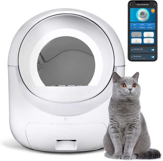 BCHARYA Cleanpethome Self Cleaning Cat Litter Box, Automatic Cat Litter Box with APP Control Odor Removal Safety Protection for Multiple Cats, AUTOCLEAN-1, White