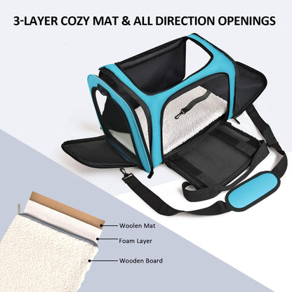 Henkelion Cat Carriers Dog Carrier Pet for Small Medium Cats Dogs Puppies up to 15 Lbs, TSA Airline Approved Soft Sided, Collapsible Travel Puppy - Black