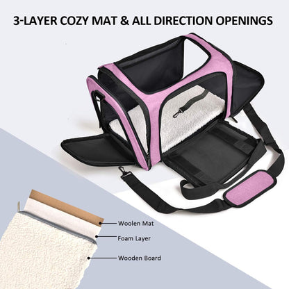 Henkelion Cat Carriers Dog Carrier Pet for Small Medium Cats Dogs Puppies up to 15 Lbs, TSA Airline Approved Soft Sided, Collapsible Travel Puppy - Black