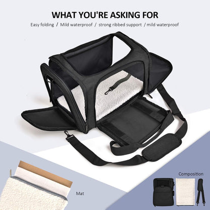 Henkelion Cat Carriers Dog Carrier Pet for Small Medium Cats Dogs Puppies up to 15 Lbs, TSA Airline Approved Soft Sided, Collapsible Travel Puppy - Black