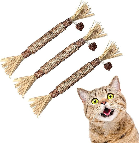 Sawanork 3 PCS Cat Chew Toys, Kitten Chew Sticks for Aggressive Chewers, Silvervine Chew Stick Toy, Large Size Catnip Toys