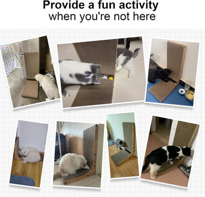 FUKUMARU Cat Scratcher, 26.8 Inch L Shape Cat Scratch Pad Wall Mounted, Cat Scratching Cardboard with Ball Toy for Indoor Cats