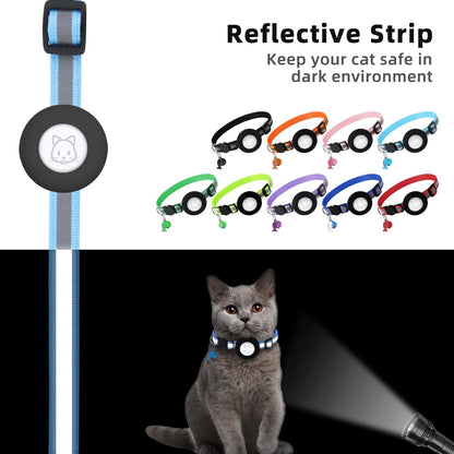 Airtag Cat Collar, Air tag Cat Collar with Bell and Safety Buckle in 3/8" Width, Reflective Collar with Waterproof Airtag Holder Compatible with Apple Airtag for Cat Dog Kitten Puppy (Black)