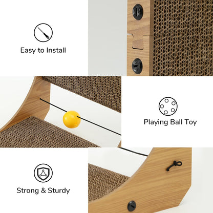 FUKUMARU Cat Scratcher, 26.8 Inch L Shape Cat Scratch Pad Wall Mounted, Cat Scratching Cardboard with Ball Toy for Indoor Cats