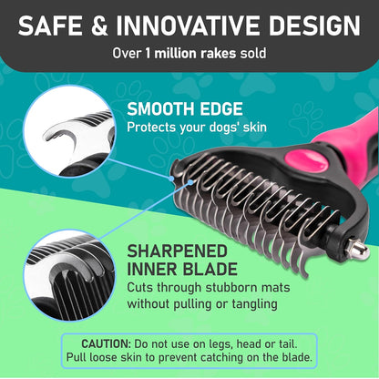 Maxpower Planet Pet Grooming Brush - Double Sided Shedding and Dematting Undercoat Rake Comb for Dogs and Cats,Extra Wide, Blue, Dog Grooming Brush, Dog Shedding Brush