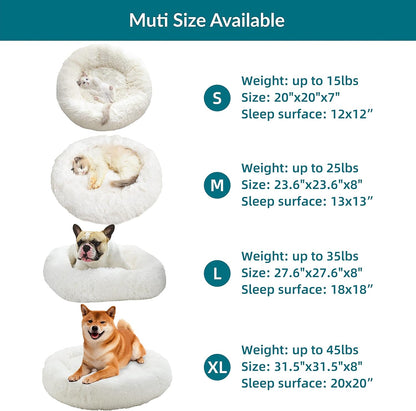 Gavenia Cat Beds for Indoor Cats -20’’x20’’ Washable Donut Cat and Dog Bed,Soft Plush Pet Cushion，Waterproof Bottom - Fluffy Dog and Cat Calming & Self-Warming Bed for and Sleep Improvement (Beige)
