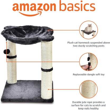 Amazon Basics Cat Tree Tower With Scratching Post And Hammock Bed for Indoor Cat - 40.6 x 51 x 40.6 Cenitmeters, Grey