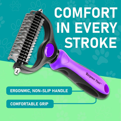 Maxpower Planet Pet Grooming Brush - Double Sided Shedding and Dematting Undercoat Rake Comb for Dogs and Cats,Extra Wide, Blue, Dog Grooming Brush, Dog Shedding Brush
