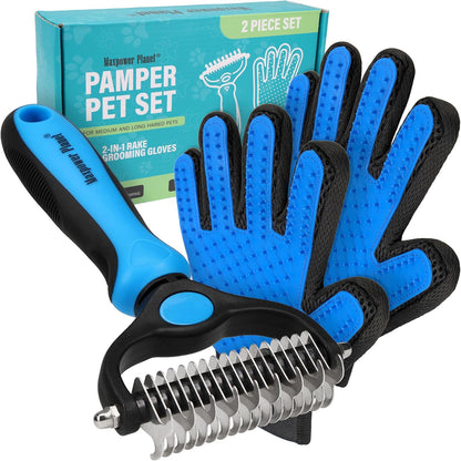Maxpower Planet Pet Grooming Brush - Double Sided Shedding and Dematting Undercoat Rake Comb for Dogs and Cats,Extra Wide, Blue, Dog Grooming Brush, Dog Shedding Brush