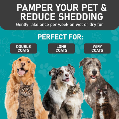 Maxpower Planet Pet Grooming Brush - Double Sided Shedding and Dematting Undercoat Rake Comb for Dogs and Cats,Extra Wide, Blue, Dog Grooming Brush, Dog Shedding Brush