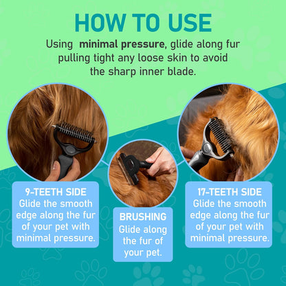 Maxpower Planet Pet Grooming Brush - Double Sided Shedding and Dematting Undercoat Rake Comb for Dogs and Cats,Extra Wide, Blue, Dog Grooming Brush, Dog Shedding Brush