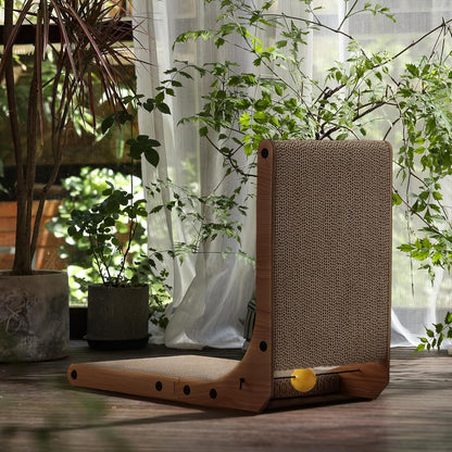 FUKUMARU Cat Scratcher, 26.8 Inch L Shape Cat Scratch Pad Wall Mounted, Cat Scratching Cardboard with Ball Toy for Indoor Cats