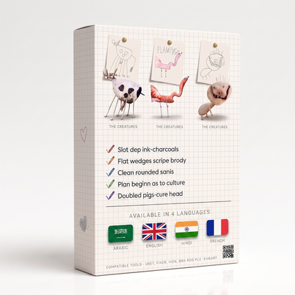 Crayon to Creature back cover: children's drawings of a cow, a flamingo and a pig creature, each turned into a realistic animal