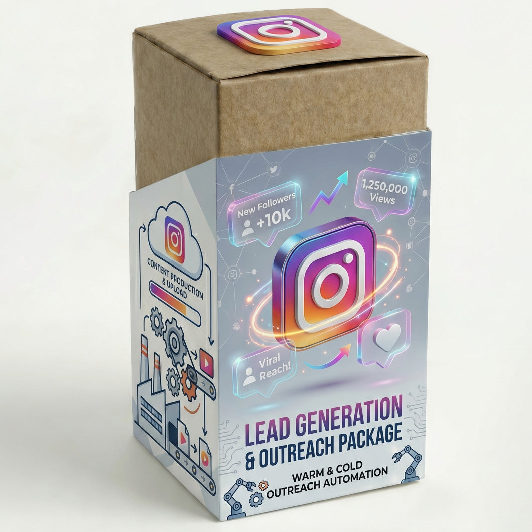 Box labeled 'Lead Generation & Outreach Package' with Instagram logo on a white background
